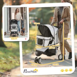PawHut Passeggino Per Cani Carrello Per Animali Domestici, Grigio, 75 X 45 X 97cm -Cibi per cani in Italia 6812717 3