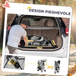 PawHut Passeggino Per Cani Carrello Per Animali Domestici, Grigio, 75 X 45 X 97cm -Cibi per cani in Italia 6812717 5