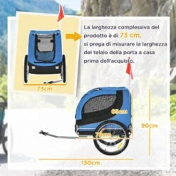 PawHut Rimorchio Bici Per Cani, Azzurro E Nero, 130x90x110cm -Cibi per cani in Italia 6812721 3