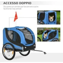 PawHut Rimorchio Bici Per Cani, Azzurro E Nero, 130x90x110cm -Cibi per cani in Italia 6812721 4