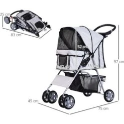 PawHut Passeggino Per Animali Domestici Pieghevole, Carrello Per Cani, Grigio, 75 X 45 X 97cm -Cibi per cani in Italia 6812727 3