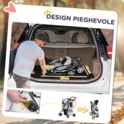 PawHut Passeggino Per Animali Domestici Pieghevole, Carrello Per Cani, Grigio, 75 X 45 X 97cm -Cibi per cani in Italia 6812727 5