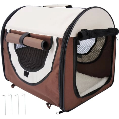 PawHut Trasportino Per Cani E Gatti Pieghevole, Caffè, 61x46x51cm 3 PawHut Trasportino Per Cani E Gatti Pieghevole, Caffè, 61x46x51cm