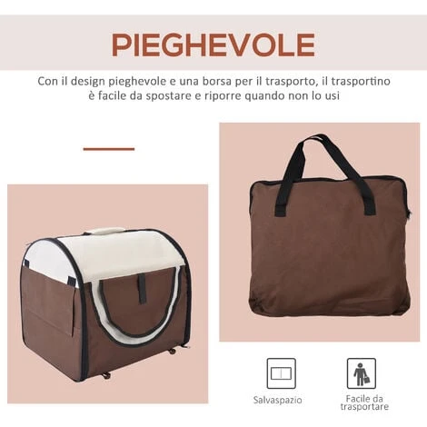 PawHut Trasportino Per Cani E Gatti Pieghevole, Caffè, 61x46x51cm 7 PawHut Trasportino Per Cani E Gatti Pieghevole, Caffè, 61x46x51cm - immagine 5