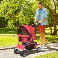 PawHut Passeggino Per Cani, Carrello Per Animali Domestici, Carrello Carrozzina 75 X 45 X 97cm Rosso -Cibi per cani in Italia 6812761 2