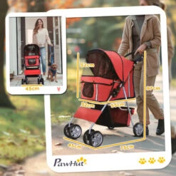 PawHut Passeggino Per Cani, Carrello Per Animali Domestici, Carrello Carrozzina 75 X 45 X 97cm Rosso -Cibi per cani in Italia 6812761 3