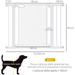 PawHut Cancellino Per Cani Estensibile A Pressione Con Chiusura Automatica Per Spazi Da 75-103cm, Bianco -Cibi per cani in Italia 70299192 3