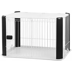 Iris Ohyama Box Per Cani / Cuccioli Da Interno Con Basetetto Asportabile, Porta Scorrevole Con Scrocco, Ganci Per Un Facile Montaggio Per Cane - Pet Circle CLS-960, Nero