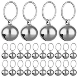 24 Pezzi Campanelli Per Gatti Con Portachiavi Campanelli Per Collare Per Cani, Campanelli Per Collare Da Addestramento Accessori Per Animali Domestici Festival Feste Campanelline Fai Da Te (argento)