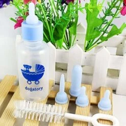 60ML Animale Neonato Piccolo Cane Cucciolo Gattino Gattino Coniglio Biberon Per Latte Con 4 Capezzoli Di Ricambio E 1 PZ Capezzoli Spazzola Rosa -Cibi per cani in Italia 72553651 5