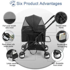 Passeggino 3 In 1 Per Gatti, Cani Di Piccola/Media Taglia, Staccabile, Impermeabile, Finestre In Rete, 6 Tasche Organizer E Cestino, Facile Da Piegare/Aprire, Ottimo Per Camminare, Jogging, Viaggi(Ner -Cibi per cani in Italia 73762758 3