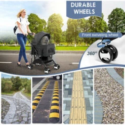 Passeggino 3 In 1 Per Gatti, Cani Di Piccola/Media Taglia, Staccabile, Impermeabile, Finestre In Rete, 6 Tasche Organizer E Cestino, Facile Da Piegare/Aprire, Ottimo Per Camminare, Jogging, Viaggi(Ner -Cibi per cani in Italia 73762758 4