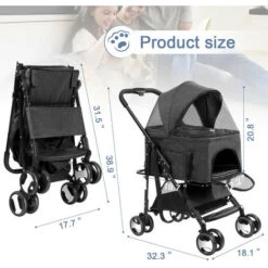 Passeggino 3 In 1 Per Gatti, Cani Di Piccola/Media Taglia, Staccabile, Impermeabile, Finestre In Rete, 6 Tasche Organizer E Cestino, Facile Da Piegare/Aprire, Ottimo Per Camminare, Jogging, Viaggi(Ner -Cibi per cani in Italia 73762758 5