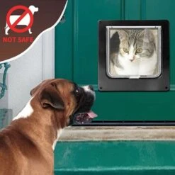 Gattaiola Magnetica A 4 Vie, Gattaiola Di Facile Installazione Per Tutti Gli Animali Domestici, Porta Scorrevole Manuale Per Animali Domestici Su Parete/legno/porta In PVC (nero, Medio) -Cibi per cani in Italia 76388380 4
