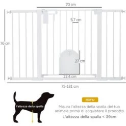 PawHut Cancelletto Per Cani Estensibile Con Porta A Chiusura Automatica, In Metallo E ABS, 75-131x76 Cm, Bianco -Cibi per cani in Italia 77066726 3