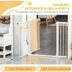 PawHut Cancelletto Per Cani Estensibile Con Porta A Chiusura Automatica, In Metallo E ABS, 75-131x76 Cm, Bianco -Cibi per cani in Italia 77066726 5