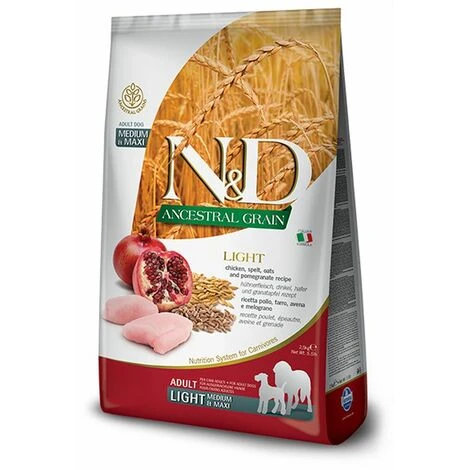 Farmina Cane Medium E Maxi Light N&D Ancestral Grain 2,5kg Pollo E Melograno 3 Farmina Cane Medium E Maxi Light N&D Ancestral Grain 2,5kg Pollo E Melograno