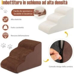 COSTWAY Scala Per Cani A 3 Livelli In Spugna Ad Alta Densità, Rampa Morbida Per Animali Domestici Per Divano E Letto, Per Cani Piccoli E Anziani, Animali Domestici Feriti -Cibi per cani in Italia 80594015 3