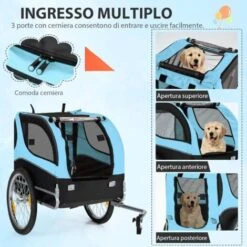 COSTWAY Rimorchio Bici Per Animali, Carrello Per Bicicletta Per Cani Di Piccola E Media Taglia Con Ruote Da 50cm E Tettuccio Apribile, Portata 40 Kg, 60,5 X 135 X 95 Cm (Azzurro) -Cibi per cani in Italia 81521226 3