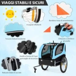 COSTWAY Rimorchio Bici Per Animali, Carrello Per Bicicletta Per Cani Di Piccola E Media Taglia Con Ruote Da 50cm E Tettuccio Apribile, Portata 40 Kg, 60,5 X 135 X 95 Cm (Azzurro) -Cibi per cani in Italia 81521226 4