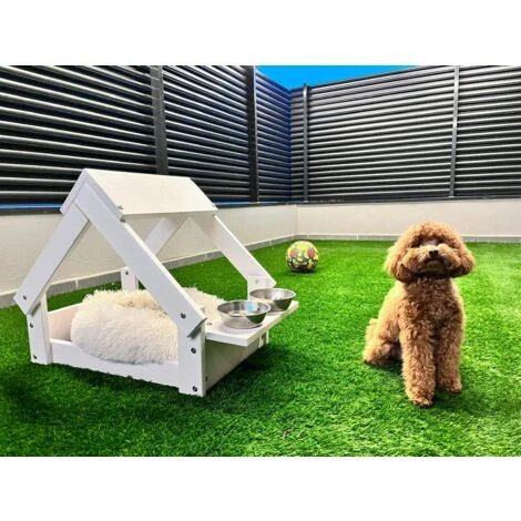 Skraut Home - Cuccia - Nicchia Interna-esterna Per Cani Colore Bianco - Letto In Legno Naturale FSC Per Cani E Gatti Piccoli E Medi - Casa Per Animali - 2 Supporti Per Ciotola. 76x44x55cm 4 Skraut Home - Cuccia - Nicchia Interna-esterna Per Cani Colore Bianco - Letto In Legno Naturale FSC Per Cani E Gatti Piccoli E Medi - Casa Per Animali - 2 Supporti Per Ciotola. 76x44x55cm - immagine 2