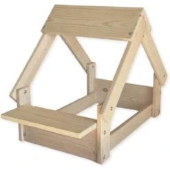 Skraut Home - Cuccia - Nicchia Interna-esterna Per Cani Colore Naturale - Letto In Legno Naturale FSC Per Cani E Gatti Piccoli E Medi - Casa Per Animali - 2 Supporti Per Ciotole 76x44x55cm