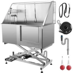 VEVOR Vasca Da Bagno Per Animali Domestici Altezza Regolabile Elettrico In Acciaio Inox, Vasca Da Bagno Carico Max. 100kg Lunghezza Max. 124,5cm, Vasca Da Bagno Elettrica In Acciaio Inox Per Animali