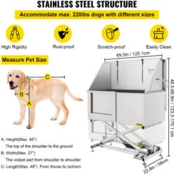 VEVOR Vasca Da Bagno Per Animali Domestici In Acciaio Inossidabile, Altezza Regolabile 49 X 26 X 53-73 Pollici Doccia Vasca Per Cane Vasca Con Rubinetto Per Animale Domestici Regolazione Elettrica Del -Cibi per cani in Italia 82818547 4