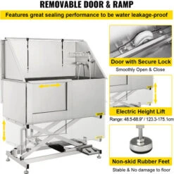 VEVOR Vasca Da Bagno Per Animali Domestici In Acciaio Inossidabile, Altezza Regolabile 49 X 26 X 53-73 Pollici Doccia Vasca Per Cane Vasca Con Rubinetto Per Animale Domestici Regolazione Elettrica Del -Cibi per cani in Italia 82818547 5