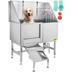 VEVOR Vasca Da Bagno Per Animali 50" 127cm Toelettatura Per Cani Bagnetto Vasca In Acciao Inox Capacità 180kg Vasca Da Bagno Doccia Animale Domestico Animali Durabilità Governare