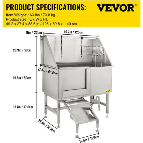 VEVOR Vasca Da Bagno Per Animali 50" 127cm Toelettatura Per Cani Bagnetto Vasca In Acciao Inox Capacità 180kg Vasca Da Bagno Doccia Animale Domestico Animali Durabilità Governare 4 VEVOR Vasca Da Bagno Per Animali 50" 127cm Toelettatura Per Cani Bagnetto Vasca In Acciao Inox Capacità 180kg Vasca Da Bagno Doccia Animale Domestico Animali Durabilità Governare - immagine 2