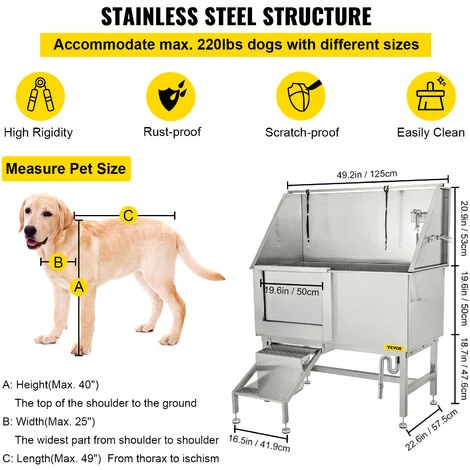 VEVOR Vasca Da Bagno Per Animali 50" 127cm Toelettatura Per Cani Bagnetto Vasca In Acciao Inox Capacità 180kg Vasca Da Bagno Doccia Animale Domestico Animali Durabilità Governare 6 VEVOR Vasca Da Bagno Per Animali 50" 127cm Toelettatura Per Cani Bagnetto Vasca In Acciao Inox Capacità 180kg Vasca Da Bagno Doccia Animale Domestico Animali Durabilità Governare - immagine 4