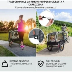 Klarfit Klarfit Husky Vario Rimorchio E Buggy Per Cani 2in1 Ca. 240L 600D Oxford Verde -Cibi per cani in Italia 83732690 2 1