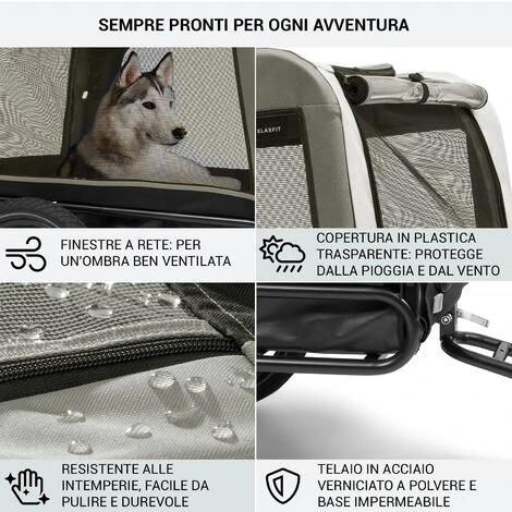Klarfit Klarfit Husky Vario Rimorchio E Buggy Per Cani 2in1 Ca. 240L 600D Oxford Verde 7 Klarfit Klarfit Husky Vario Rimorchio E Buggy Per Cani 2in1 Ca. 240L 600D Oxford Verde - immagine 5