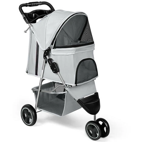 Passeggino Per Animali Domestici, Passeggino Pieghevole A 3 Ruote Con Cestello Portaoggetti E Portabicchieri Per Cani Di Piccola E Media Taglia (Grigio Chiaro) 3 Passeggino Per Animali Domestici, Passeggino Pieghevole A 3 Ruote Con Cestello Portaoggetti E Portabicchieri Per Cani Di Piccola E Media Taglia (Grigio Chiaro)