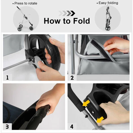 Passeggino Per Animali Domestici, Passeggino Pieghevole A 3 Ruote Con Cestello Portaoggetti E Portabicchieri Per Cani Di Piccola E Media Taglia (Grigio Chiaro) 5 Passeggino Per Animali Domestici, Passeggino Pieghevole A 3 Ruote Con Cestello Portaoggetti E Portabicchieri Per Cani Di Piccola E Media Taglia (Grigio Chiaro) - immagine 3