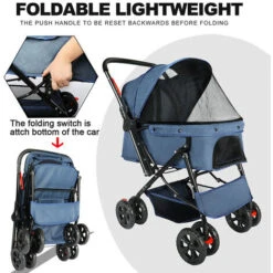 Passeggino Per Cani Di Piccola Taglia Gatti, Passeggino Pieghevole Per Cani, Impermeabile, Finestre A Rete, Cesto Di Stoccaggio Sovradimensionato - Blu -Cibi per cani in Italia 83841466 4