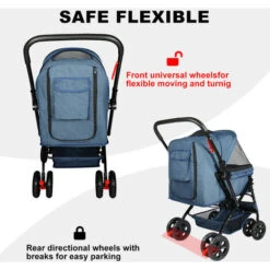 Passeggino Per Cani Di Piccola Taglia Gatti, Passeggino Pieghevole Per Cani, Impermeabile, Finestre A Rete, Cesto Di Stoccaggio Sovradimensionato - Blu -Cibi per cani in Italia 83841466 5