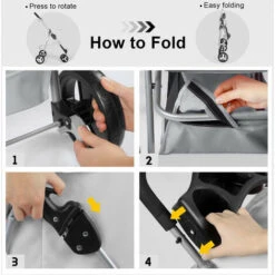 Passeggino Per Animali Domestici, Passeggino Pieghevole A 3 Ruote Con Cestello Portaoggetti E Portabicchieri Per Cani Di Piccola E Media Taglia (Grigio Chiaro) -Cibi per cani in Italia 83841474 5