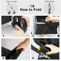 Passeggino Per Animali Domestici, Passeggino Pieghevole A 3 Ruote Con Cestello Portaoggetti E Portabicchieri Per Cani Di Piccola E Media Taglia (Nero) -Cibi per cani in Italia 83841493 3