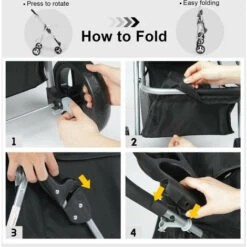 Passeggino Per Animali Domestici, Passeggino Pieghevole A 3 Ruote Con Cestello Portaoggetti E Portabicchieri Per Cani Di Piccola E Media Taglia (Nero) -Cibi per cani in Italia 83841498 4