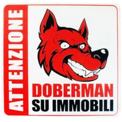 3 Cartelli Targa Attenti Al Cane Doberman 2 Biadesivo 3m Pvc Lucido 12 X 12 Cm