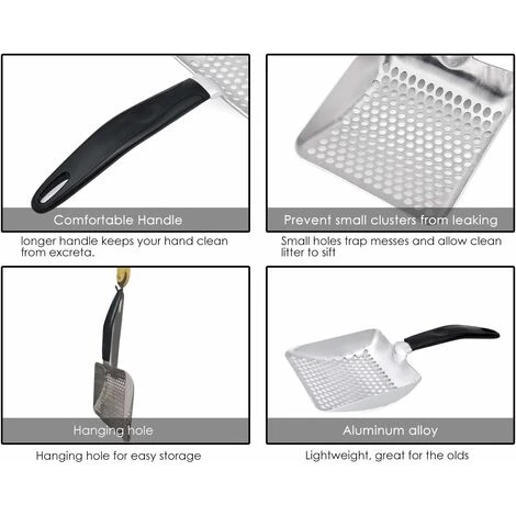 MINKUROW Pala Per Lettiera Per Gatti In Alluminio Resistente Con Comoda Impugnatura Lunga In Gomma Per Animali Domestici, Cani E Gatti 6 MINKUROW Pala Per Lettiera Per Gatti In Alluminio Resistente Con Comoda Impugnatura Lunga In Gomma Per Animali Domestici, Cani E Gatti - immagine 4