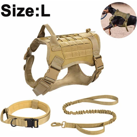 Pettorina Militare Per Cani Con Tasca E Toppa, Gilet Tattico Senza Trazione Per Cani Di Grossa Taglia, Pettorina Per Cani Di Servizio Per Addestramento, Escursionismo - Cachi, L 4 Pettorina Militare Per Cani Con Tasca E Toppa, Gilet Tattico Senza Trazione Per Cani Di Grossa Taglia, Pettorina Per Cani Di Servizio Per Addestramento, Escursionismo - Cachi, L - immagine 2