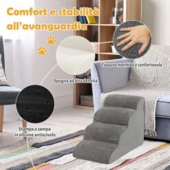 GOPLUS Scale Per Animali Domestici, Fondo Antiscivolo, Materiale In Spugna Ad Alta Densit¨¤, Rivestimento Lavabile, Per Divano, Letto (4 Gradini - Grigio) -Cibi per cani in Italia 86236921 3