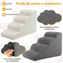 GOPLUS Scale Per Animali Domestici, Fondo Antiscivolo, Materiale In Spugna Ad Alta Densit¨¤, Rivestimento Lavabile, Per Divano, Letto (4 Gradini - Grigio) -Cibi per cani in Italia 86236921 4
