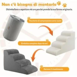 GOPLUS Scale Per Animali Domestici, Fondo Antiscivolo, Materiale In Spugna Ad Alta Densit¨¤, Rivestimento Lavabile, Per Divano, Letto (4 Gradini - Grigio) -Cibi per cani in Italia 86236921 5