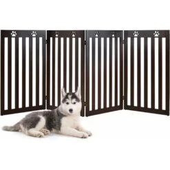GOPLUS Cancelletto Di Sicurezza A 3/4 Pannelli, Barriera Pieghevole Con Cerniere Girevoli A 360¡ã E Piedini Antiscivolo, Recinto Per Porte E Scale Per Animali E Bambini (Marrone, 4 Pannelli) -Cibi per cani in Italia 87570637 3