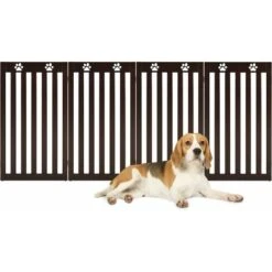 GOPLUS Cancelletto Di Sicurezza A 3/4 Pannelli, Barriera Pieghevole Con Cerniere Girevoli A 360¡ã E Piedini Antiscivolo, Recinto Per Porte E Scale Per Animali E Bambini (Marrone, 4 Pannelli) -Cibi per cani in Italia 87570637 4