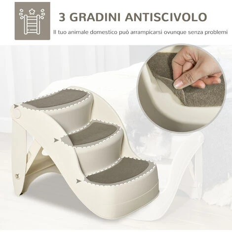 PawHut Scaletta Per Cani E Gatti Pieghevole Con 3 Gradini Antiscivolo In PP, 49x38x38 Cm, Beige 6 PawHut Scaletta Per Cani E Gatti Pieghevole Con 3 Gradini Antiscivolo In PP, 49x38x38 Cm, Beige - immagine 4